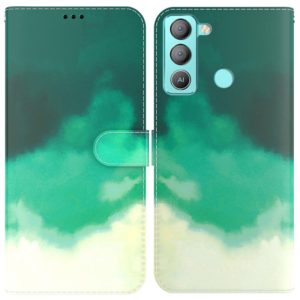 For Tecno Pop 5 LTE BD4 Watercolor Pattern Horizontal Flip Leather Phone Case(Cyan Green) (OEM)