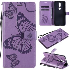 For Nokia 2.4 3D Butterflies Embossing Pattern Horizontal Flip Leather Case with Holder & Card Slot & Wallet(Purple) (OEM)