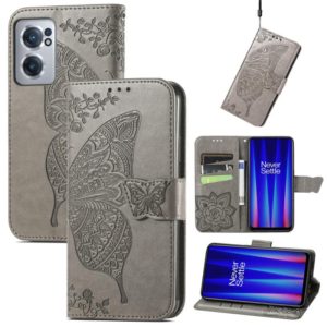 For OnePlus Nord CE 2 5G Butterfly Love Flower Embossed Leather Phone Case(Grey) (OEM)