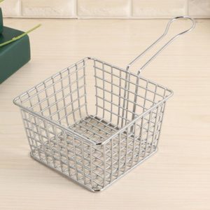 Electroplating Wrought Iron Fries Fried Basket Mini Grid Fried Food Storage Basket, Colour: Chrome(10x10x7.5cm) (OEM)
