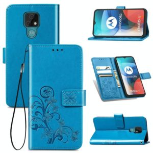 Four-leaf Clasp Embossed Buckle Mobile Phone Protection Leather Case with Lanyard & Card Slot & Wallet & Bracket Function For Motorola Moto E7(Blue) (OEM)