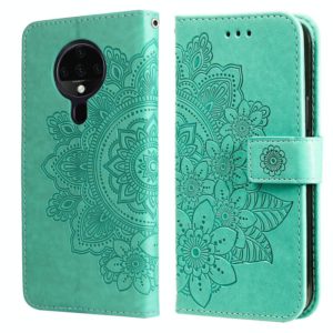 For Tecno Spark 6 7-petal Flowers Embossing Pattern Horizontal Flip PU Leather Case with Holder & Card Slots & Wallet & Photo Frame(Green) (OEM)