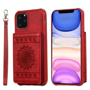 For iPhone 11 Pro Sunflower Embossing Pattern PU + TPU Case with Holder & Card Slots & Photo Frame & Lanyard(Red) (OEM)