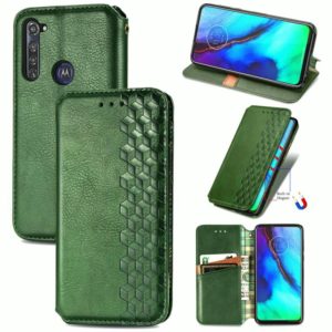 For Motorola Moto G Pro Cubic Grid Pressed Horizontal Flip Magnetic PU Leather Case with Holder & Card Slots & Wallet(Green) (OEM)