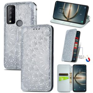 For TCL 30 V 5G Blooming Mandala Embossed Magnetic Leather Phone Case(Gray) (OEM)