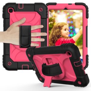 For Samsung Galaxy Tab A 8.4 (2020) Shockproof PC + Silicone Combination Case with Holder & Hand Strap & Shoulder strap(Black + Rose Red) (OEM)