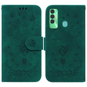 For Tecno Spark 7P Butterfly Rose Embossed Leather Phone Case(Green) (OEM)
