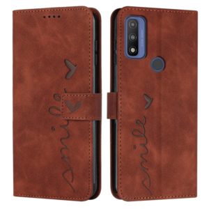 For Motorola G Pure Skin Feel Heart Pattern Leather Phone Case(Brown) (OEM)