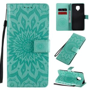 For Xiaomi Redmi Note 9 Pro Embossed Sunflower Pattern Horizontal Flip PU Leather Case with Holder & Card Slots & Wallet & Lanyard(Green) (OEM)