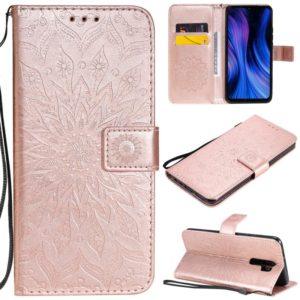 For Xiaomi Redmi 9 Sun Embossing Pattern Horizontal Flip Leather Case with Card Slot & Holder & Wallet & Lanyard(Rose Gold) (OEM)