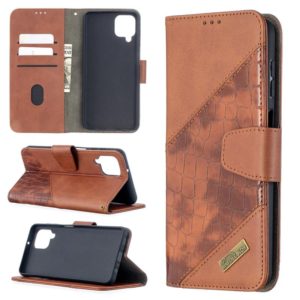 For Samsung Galaxy A12 Matching Color Crocodile Texture Horizontal Flip PU Leather Case with Wallet & Holder & Card Slots(Brown) (OEM)