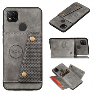 For Xiaomi Redmi 9C Double Buckle PU + TPU Shockproof Magnetic Protective Case with Card Slot & Holder(Grey) (OEM)