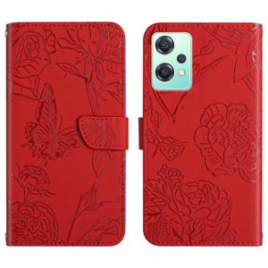 For OnePlus Nord CE2 Lite/Realme 9 Pro 5G/Realme V25 Skin Feel Butterfly Peony Embossed Leather Phone Case(Red) (OEM)