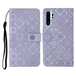 For Huawei P30 Pro Ethnic Style Embossed Pattern Horizontal Flip Leather Case with Holder & Card Slots & Wallet & Lanyard(Purple) (OEM)