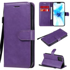For iPhone 12 / 12 Pro Solid Color Horizontal Flip Protective Leather Case with Holder & Card Slots & Wallet & Photo Frame & Lanyard(Purple) (OEM)