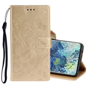 For Samsung Galaxy A31 Pressed Printing Butterfly Pattern Horizontal Flip Leather Case with Holder & Card Slots(Gold) (OEM)