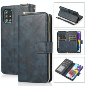For Samsung Galaxy A51 5G Zipper Wallet Bag Horizontal Flip PU Leather Case with Holder & 9 Card Slots & Wallet & Lanyard & Photo Frame(Blue) (OEM)