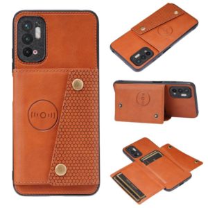 For Xiaomi Redmi Note 10 5G Double Buckle PU + TPU Shockproof Magnetic Protective Case with Card Slot & Holder(Brown) (OEM)