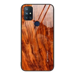 For OnePlus Nord N10 5G Wood Grain Glass Protective Case(Light Brown) (OEM)