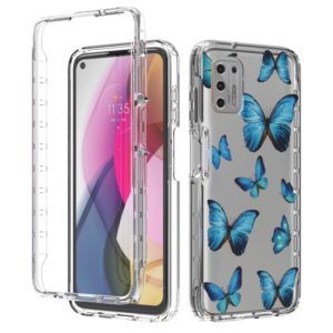 For Motorola Moto G Stylus (2021) 2 in 1 High Transparent Painted Shockproof PC + TPU Protective Case(Blue Butterfly) (OEM)
