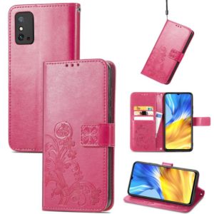 For Honor X10 Max 5G Four-leaf Clasp Embossed Buckle Leather Phone Case(Magenta) (OEM)