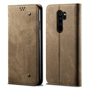 For Xiaomi Redmi Note 8 Pro Denim Texture Casual Style Horizontal Flip Leather Case with Holder & Card Slots & Wallet(Khaki) (OEM)