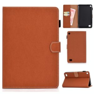 For Kindle Fire 7(2015/2017/2019) Solid Color Tablet PC Universal Magnetic Horizontal Flip Leather Case with Card Slots & Holder(Brown) (OEM)