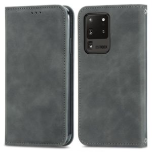 For Samsung Galaxy S20 Ultra Retro Skin Feel Business Magnetic Horizontal Flip Leather Case with Holder & Card Slots & Wallet & Photo Frame(Grey) (OEM)