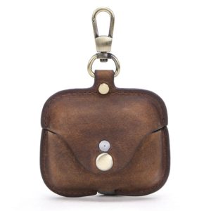 CF1108 For AirPods Pro Crazy Horse Texture Earphone Protective Leather Case with Hook(Coffee) (OEM)