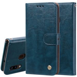 Business Style Oil Wax Texture Horizontal Flip Leather Case for Galaxy A20e, with Holder & Card Slots & Wallet (Blue) (OEM)