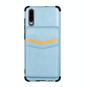 For Huawei P30 Flip Card Bag Copper Buckle TPU + PU Leather Back Cover Shockproof Case with Card Slots & Photo Frame(Blue) (OEM)