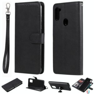 For Samsung Galaxy M11 / A11 2 in 1 Solid Color Detachable PU Leather Case with Card Slots & Magnetic Holder & Photo Frame & Wallet & Strap(Black) (OEM)