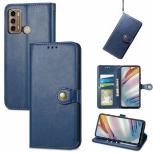 For Motorola G60 Solid Color Leather Buckle Phone Case with Lanyard & Photo Frame & Card Slot & Wallet & Stand Function(Blue) (OEM)