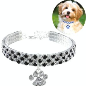 Pet Collar Diamond Elastic Cat And Dog Necklace Jewelry, Size:M(Black White) (OEM)