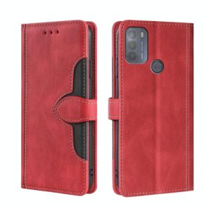 For Motorola Moto G50 Skin Feel Straw Hat Magnetic Buckle Leather Phone Case(Red) (OEM)