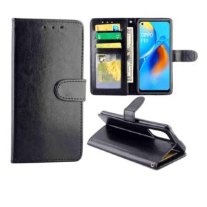 For OPPO F19/A74(4G) Crazy Horse Texture Leather Horizontal Flip Protective Case with Holder & Card Slots & Wallet & Photo Frame(Black) (OEM)