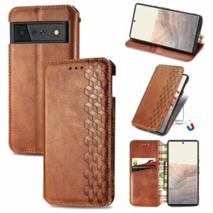 For Google Pixel 6 Cubic Grid Pressed Horizontal Flip Magnetic Leather Case with Holder & Card Slots & Wallet(Brown) (OEM)