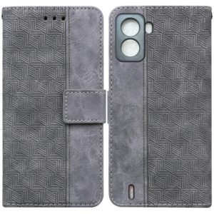 For Tecno Pop 6 No Fingerprints Geometric Embossed Leather Phone Case(Grey) (OEM)