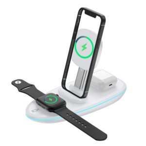 V9 3 in 1 Retractable Folding Multi-function Magnetic Wireless Charging Base for Phones & Apple Watch Series & AirPods(White) (OEM)