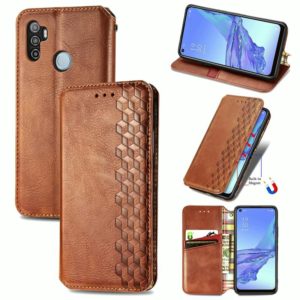 For Oppo A53 2020 Cubic Grid Pressed Horizontal Flip Magnetic PU Leather Case with Holder & Card Slots & Wallet(Brown) (OEM)