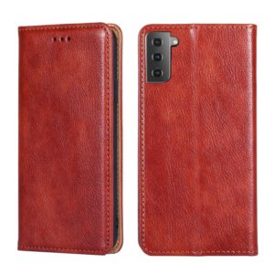 For Samsung Galaxy S21+ 5G PU + TPU Gloss Oil Solid Color Magnetic Horizontal Flip Leather Case with Holder & Card Slot & Wallet(Brown) (OEM)