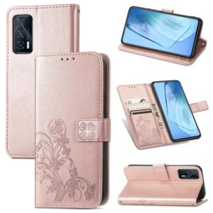 For vivo iQOO Neo5 Four-leaf Clasp Embossed Buckle Mobile Phone Protection Leather Case with Lanyard & Card Slot & Wallet & Bracket Function(Rose Gold) (OEM)
