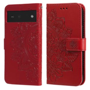 For Google Pixel 6 7-petal Flowers Embossing Pattern Horizontal Flip PU Leather Case with Holder & Card Slots & Wallet & Photo Frame(Red) (OEM)