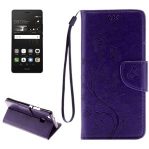 For Huawei P9 Lite Butterflies Embossing Horizontal Flip Leather Case with Holder & Card Slots & Wallet & Lanyard(Purple) (OEM)