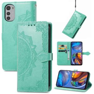 For Motorola Moto E32 Mandala Flower Embossed Horizontal Flip Leather Phone Case(Green) (OEM)