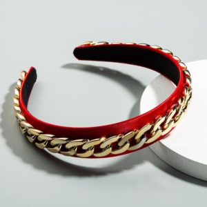 Decorative Wide-brimmed Headband With Fabric Chain(Red) (OEM)