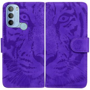 For Motorola Moto G31 4G(Brazil) Tiger Embossing Pattern Horizontal Flip Leather Phone Case(Purple) (OEM)