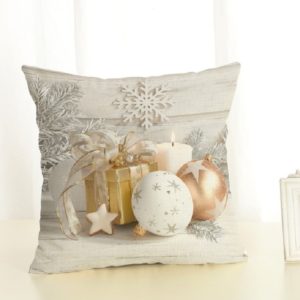 Christmas Decoration Cotton and Linen Pillow Office Home Cushion Without Pillow, Size:45x45cm(Golden White Gift) (OEM)