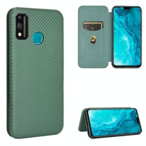 For Huawei Honor 9X Lite Carbon Fiber Texture Horizontal Flip TPU + PC + PU Leather Case with Card Slot(Green) (OEM)