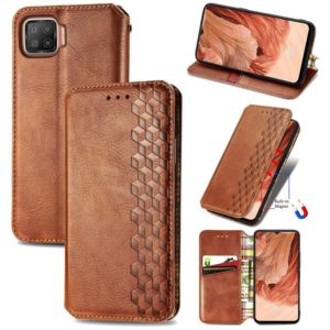 For OPPO F17 Cubic Grid Pressed Horizontal Flip Magnetic PU Leather Case with Holder & Card Slots & Wallet(Brown) (OEM)